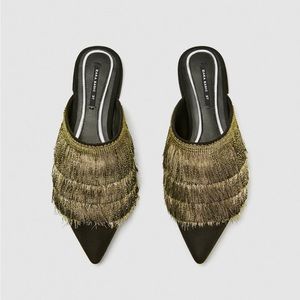 Zara Gold Fringe Mules